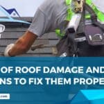Roof repair construction worker with a security rope seeking damages
