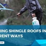 Cleaning shingle roof, spraying on roof