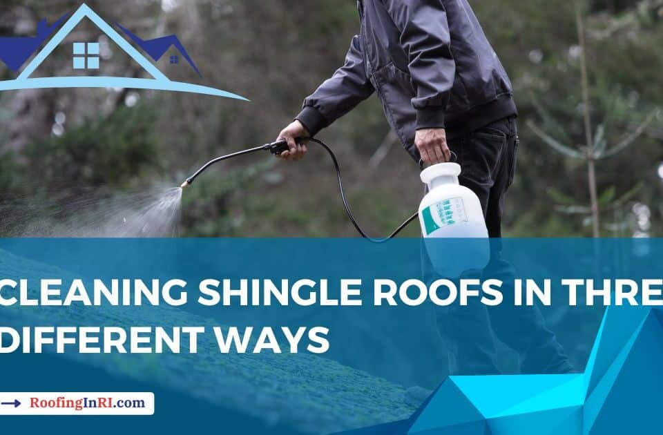 Cleaning shingle roof, spraying on roof