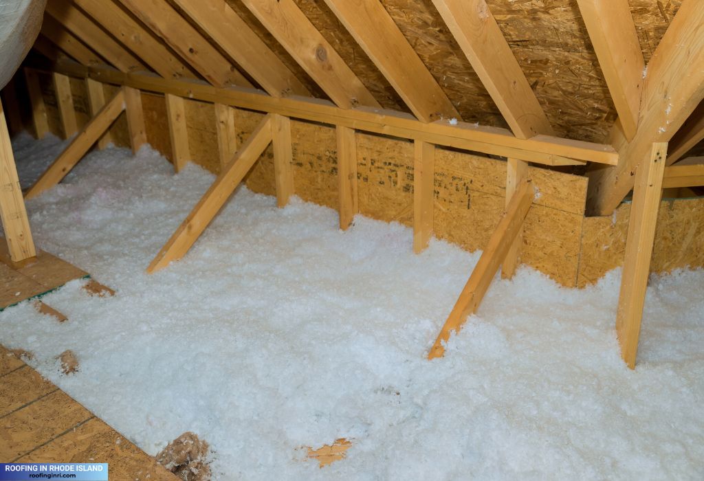 Roof poured with eco-wool insulation