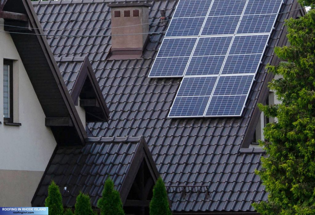 Solar panels on a black roof
