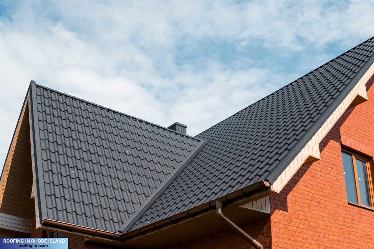Modern roof covered with tile effect PVC coated brown metal roof sheets