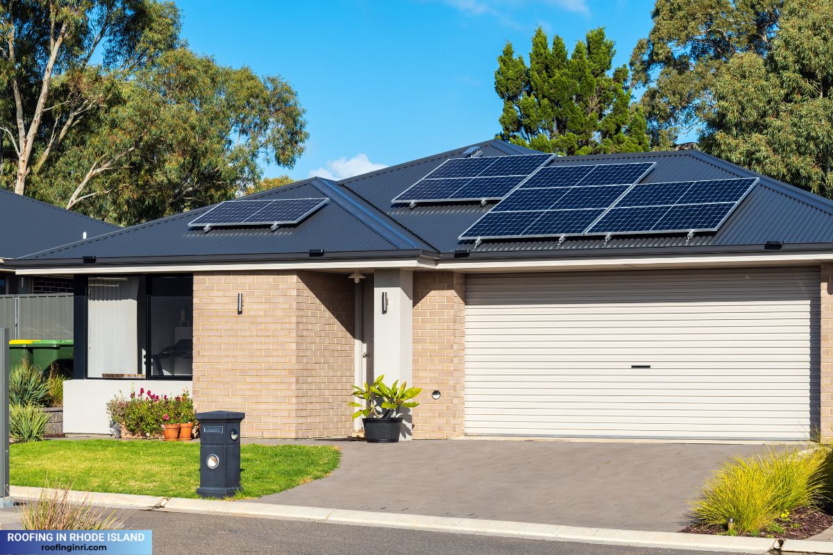Solar Panels on the Roof of a Modern House, solar panel installed on a metal roof